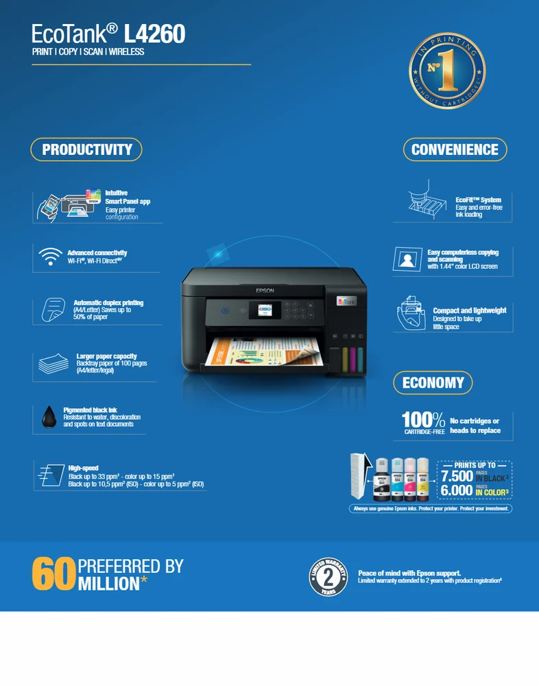Epson EcoTank L4260 Wireless 3-in-1 Ink Tank Printer with Auto Duplex