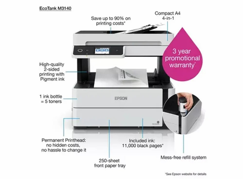 Epson EcoTank M3140 Monochrome All-in-One Printer with Wi-Fi & ADF
