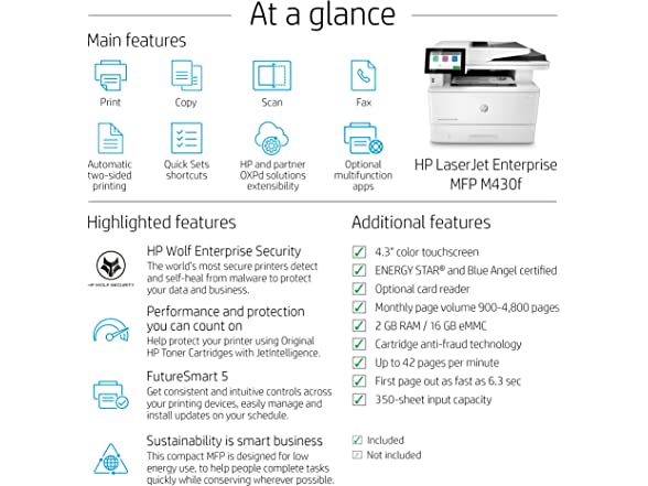 HP LaserJet Enterprise MFP 430f (4RA85A) Mono Laser Multifunction Printer