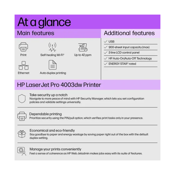HP LaserJet Pro 4003dw Wireless Duplex Monochrome Laser Printer