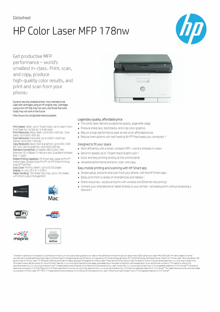 HP Color LaserJet MFP 178nw Wireless All-in-One Printer (Print, Copy, Scan)
