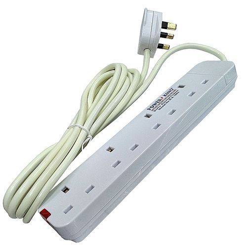 Power King PK-1004 -4 Way Extention, 3 Mtr Cable - White