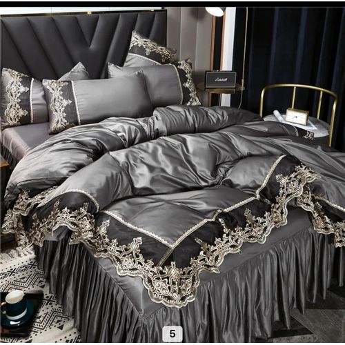 6*6 Thick Duvet Set With 1 Bedsheet 2 Pillowcases And Two Cushion Covers -Gray