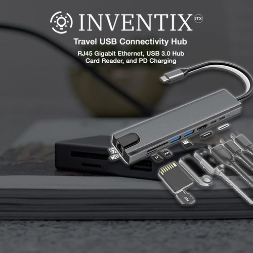 Travel USB 3.0 Connectivity Hub USB-C Adapter Laptop Docking Station With HD, Portable 8 Function Traveling Device - RJ45 Gigabit Ethernet, USB 3.0 Hub, 8 in 1 Type-C HUB HDMI USB Multiport Card Reader & PD Charging -Silver