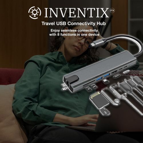 Travel USB 3.0 Connectivity Hub USB-C Adapter Laptop Docking Station With HD, Portable 8 Function Traveling Device - RJ45 Gigabit Ethernet, USB 3.0 Hub, 8 in 1 Type-C HUB HDMI USB Multiport Card Reader & PD Charging -Silver