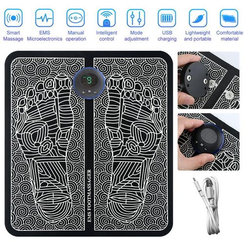 MDHAND Electric EMS Foot Massager, 6 Modes 9 Intensity Mat Pad, Portable USB Rechargeable Foot Massage Muscle Blood Circulation Improve Pain Relief-Color, Black