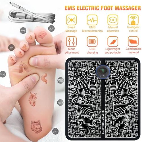 MDHAND Electric EMS Foot Massager, 6 Modes 9 Intensity Mat Pad, Portable USB Rechargeable Foot Massage Muscle Blood Circulation Improve Pain Relief-Color, Black