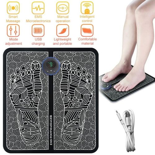 MDHAND Electric EMS Foot Massager, 6 Modes 9 Intensity Mat Pad, Portable USB Rechargeable Foot Massage Muscle Blood Circulation Improve Pain Relief-Color, Black