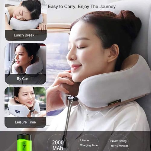 Neck Massager,USB Charging U-shaped Massage Pillow Electric Travel Pillow Foam Cervical Massage Pillow for Muscles Pain Relief Relax in Airplane,Office and Home- Multicolor