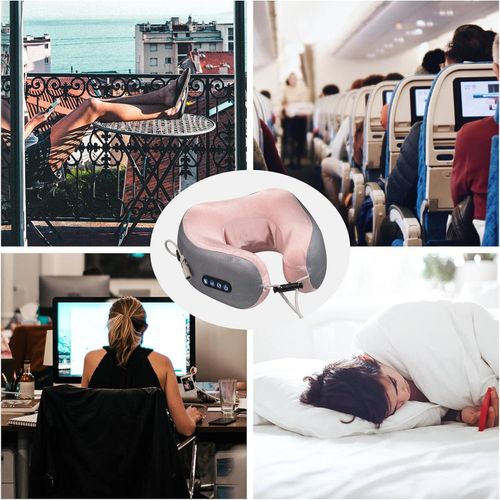 Neck Massager,USB Charging U-shaped Massage Pillow Electric Travel Pillow Foam Cervical Massage Pillow for Muscles Pain Relief Relax in Airplane,Office and Home- Multicolor
