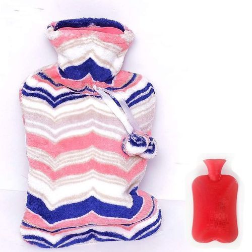 Hot Water Bottle With Faux Fur Cover 1700ML, Cosy Bed Warmer & Soft Bag Cover - Multi-colours.