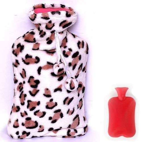 Hot Water Bottle With Faux Fur Cover 1700ML, Cosy Bed Warmer & Soft Bag Cover - Multi-colours.