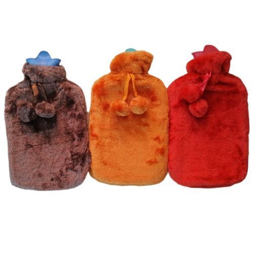 Hot Water Bottle With Faux Fur Cover 1700ML, Cosy Bed Warmer & Soft Bag Cover - Multi-colours.