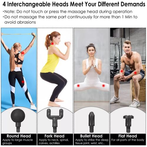 6-Speed ​​Massage Gun Massager + 4 Heads - Black