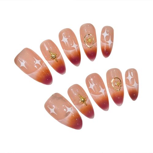 Gentle Pink Fake Nails with Blush Tip Resin Material Zero Pressure on Nail Bed for Daily and Parties Wearing,M NO5148