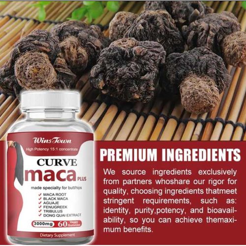 Wins Town Maca Plus Gummies - 60 Vegan Gummies (3000mg per Serving) for Hip Butt and Hormonal Support