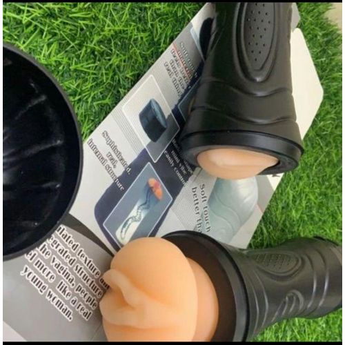 Pocket Pussy Flesh Light Male Masturbators- Black Realistic Textured Pocket Vagina.