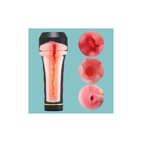 Pocket Pussy Flesh Light Male Masturbators- Black Realistic Textured Pocket Vagina.