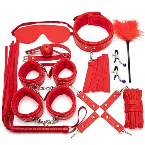 BDSM Sex Bondage Kits,12 Pcs Accessories Kits for Adult Sex Game,Restraint Sex Toys Cuffs Flogger Blindfold for SM Games Under Bed,Women Orgasm Fetish Kits