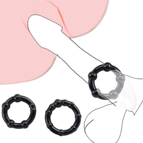 3Pcs Silicone Cock Ring Delay Ejaculation Tricolor Penis Rings - Black