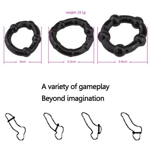 3Pcs Silicone Cock Ring Delay Ejaculation Tricolor Penis Rings - Black