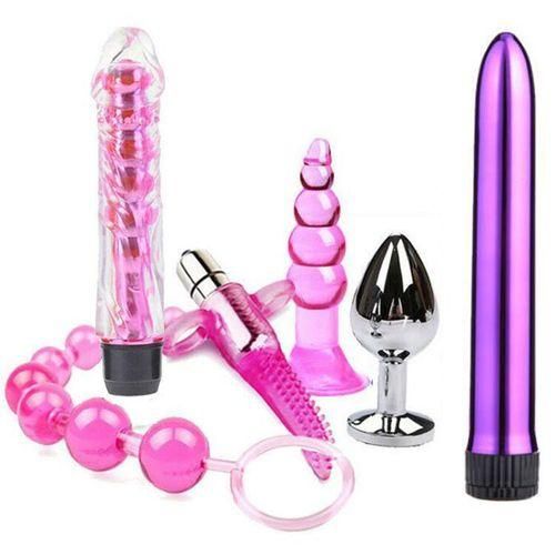 6Pcs Set Adult Erotic SM Anal Plugs, Female Vibration Vibrator - Pink