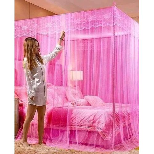 Ultimate Protection & Cozy Mosquito Net With 4 Stainless Steel Stands & 3 Doors Design Bed Net S1 PINK