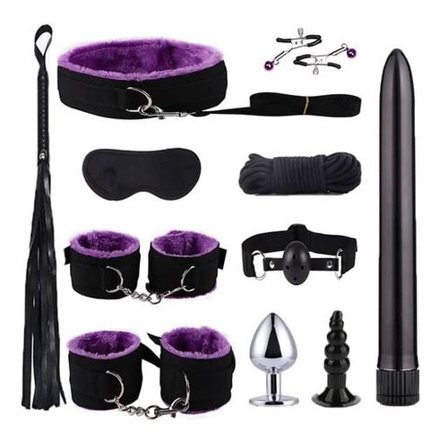 11pcs BDSM Sexy Flirting Alternative Toys BDSM Bondage Kit - Black&Purple