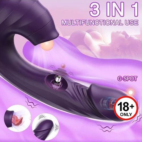 USB Rechargeable 3-in-1 Dildo Suction Cup Vibrator - Purple