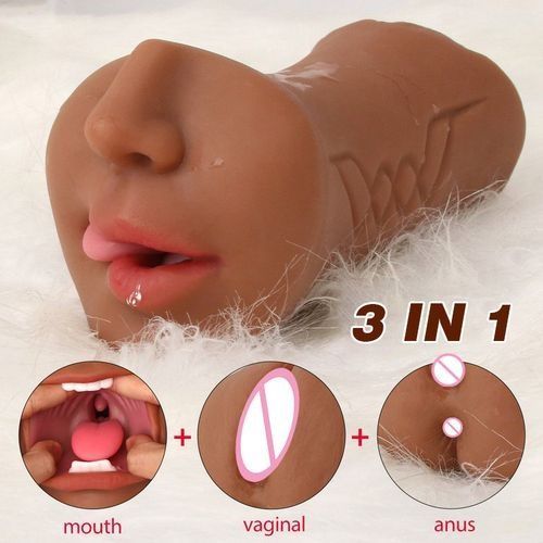 SEXTOYS 3 In 1 Silicone Doll Female Vagina Anus Realistic Doll Male Masturbation Cup - Brown