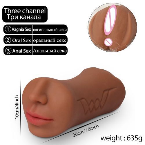 SEXTOYS 3 In 1 Silicone Doll Female Vagina Anus Realistic Doll Male Masturbation Cup - Brown