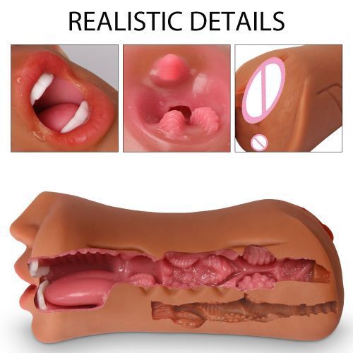 SEXTOYS 3 In 1 Silicone Doll Female Vagina Anus Realistic Doll Male Masturbation Cup - Brown