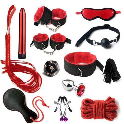 12pcs BDSM Sexy Flirting Alternative Toys SM Bondage Kit - Black&Red
