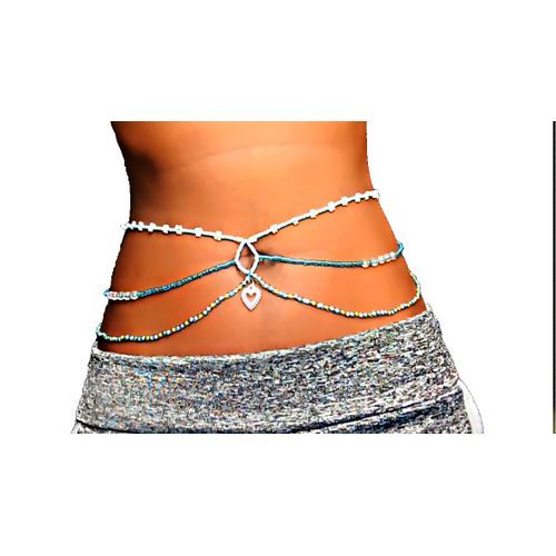 African Art White Daisy Flowers Waist Beads