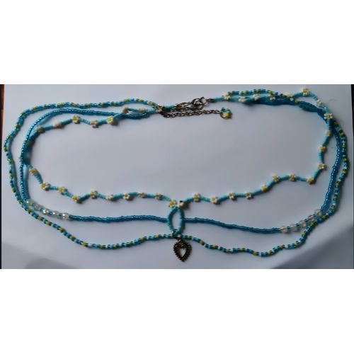 African Art White Daisy Flowers Waist Beads