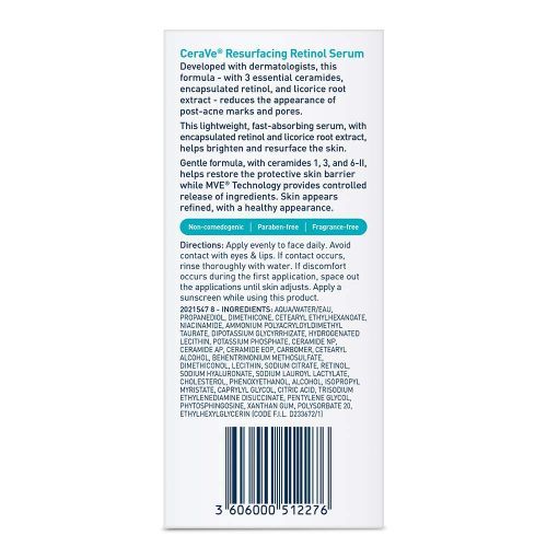 Cerave Resurfacing, Brightening Serum With Retinol For Post-Acne Marks And Skin Texture, 1oz