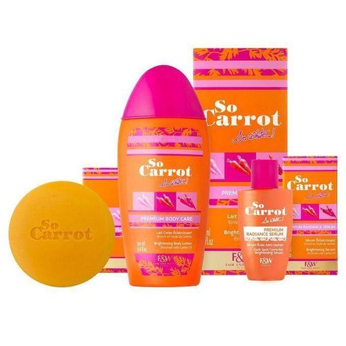 Fair & White Pack of 3 product with a soap, a serum and a body lotion