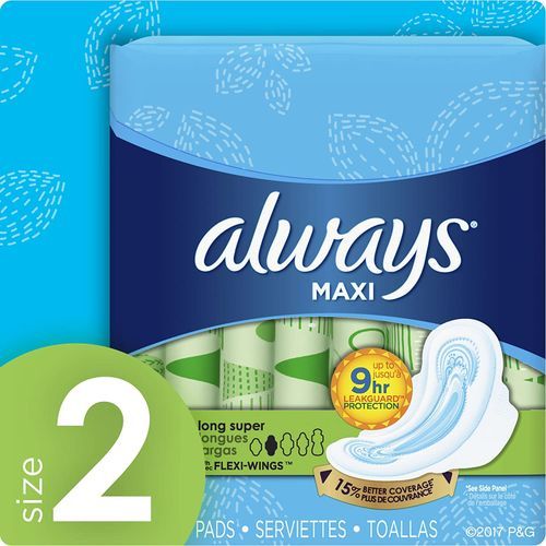 Always Maxi Pads With Wings, (Size 2) 45 Pieces (US)