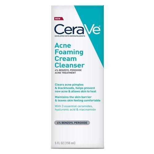 Cerave  Acne Foaming Cream Cleanser With 4% Benzoyl Peroxide Treatment 150Ml-White