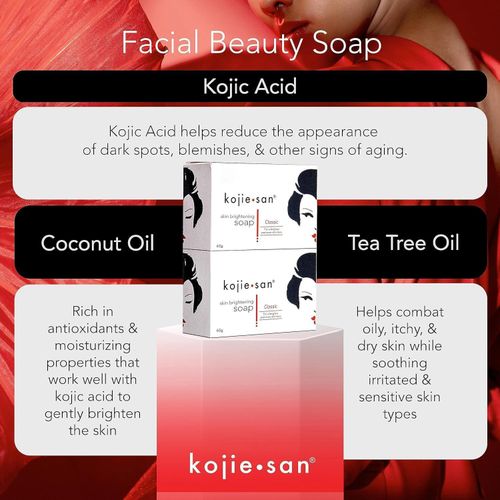 Kojie San Soap That Reduces Dark Spots, Hyperpigmentation, & Scars With Coconut & Tea Tree Oil - 135g