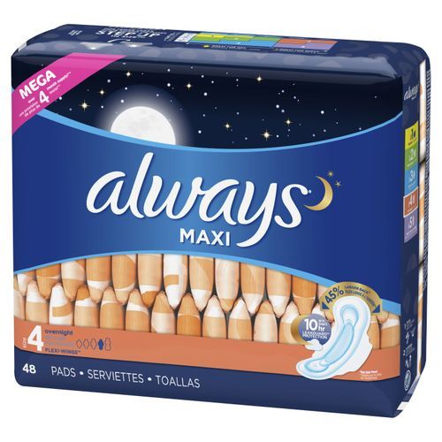 Always Maxi Feminine Pads with Wings, Size 4, Unscented, 48 Count (US)