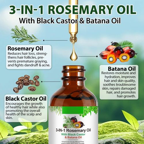 Aliver 3-IN-1 Rosemary, Black Castor & Batana Oil - Hair Growth, Skin & Eyelash Care, Hair Strengthening for All Types - (60ml)