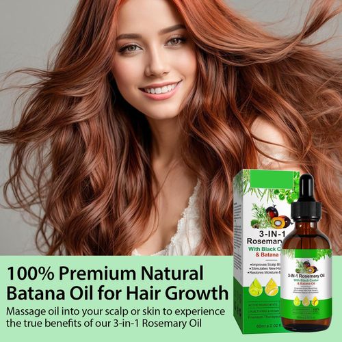 Aliver 3-IN-1 Rosemary, Black Castor & Batana Oil - Hair Growth, Skin & Eyelash Care, Hair Strengthening for All Types - (60ml)