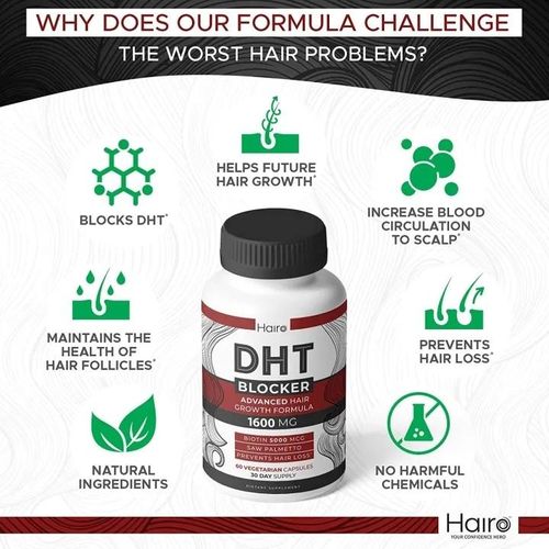 Biotin DHT Blocker Hair Growth Supplement - Support Hair Regrowth & Reduce Hair Loss Patterns