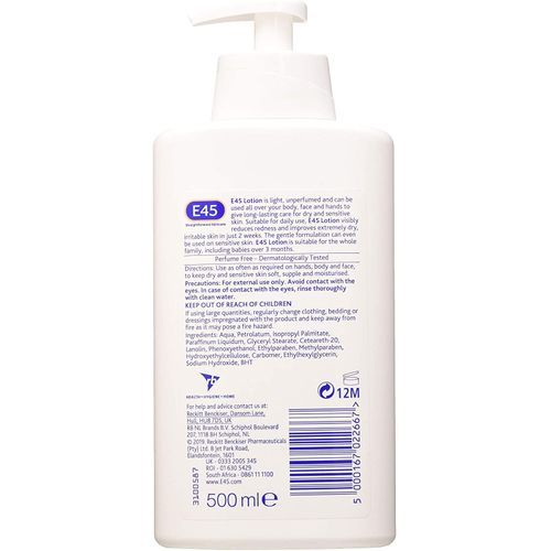 E45 Moisturizing Lotion, For Dry And Sensitive Skin - 500ml