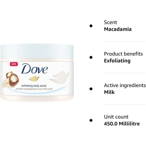 Dove Exfoliating Body Scrub Crushed Macadamia & Rice Milk Scent 225ml