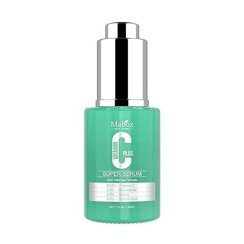 Mabox Vitamin C Super Serum Plus for Face, - Skin Care Anti-Aging, Anti-Wrinkle, Acne and Dark Spot Remover,&nbsp;Facial Serum with Niacinamide, Retinol, Hyaluronic Acid,Vit E and Salicylic Acid (VC PLUS)