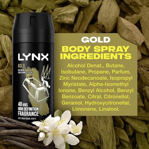 Lynx Gold 48Hr High Definition Fragrance With Oud Wood & Fresh Vanilla Deodorant, 150ml