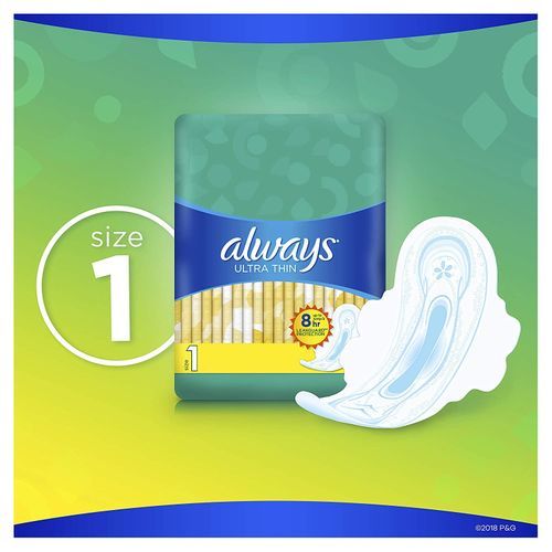 Always Ultra-Thin, Size 1, Regular Pads with Wings, 46 pieces (US)