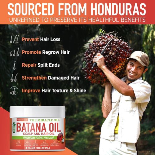 Mielle 100% Batana Oil From Honduras As Hair Mask, Scalp & Hair Oil,Repairs Damaged Hair & Skin, Reduces Hair Loss - 120g